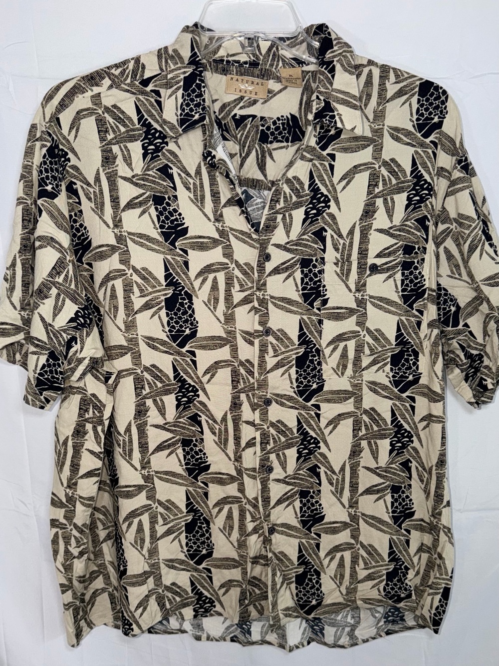 Bamboo Print Beige & Black Men's Button-Up Shirt